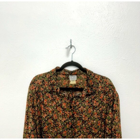 Vintage 80s David Alan Brown Dark Floral Chiffon Button Up Blouse Shirt Size 20W - Picture 3 of 10